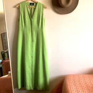 Vintage 90s Rayon Midi Pea Green Dress